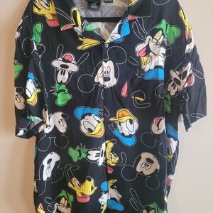 Disney Black Men's Shirt with Colorful Cartoon Characters